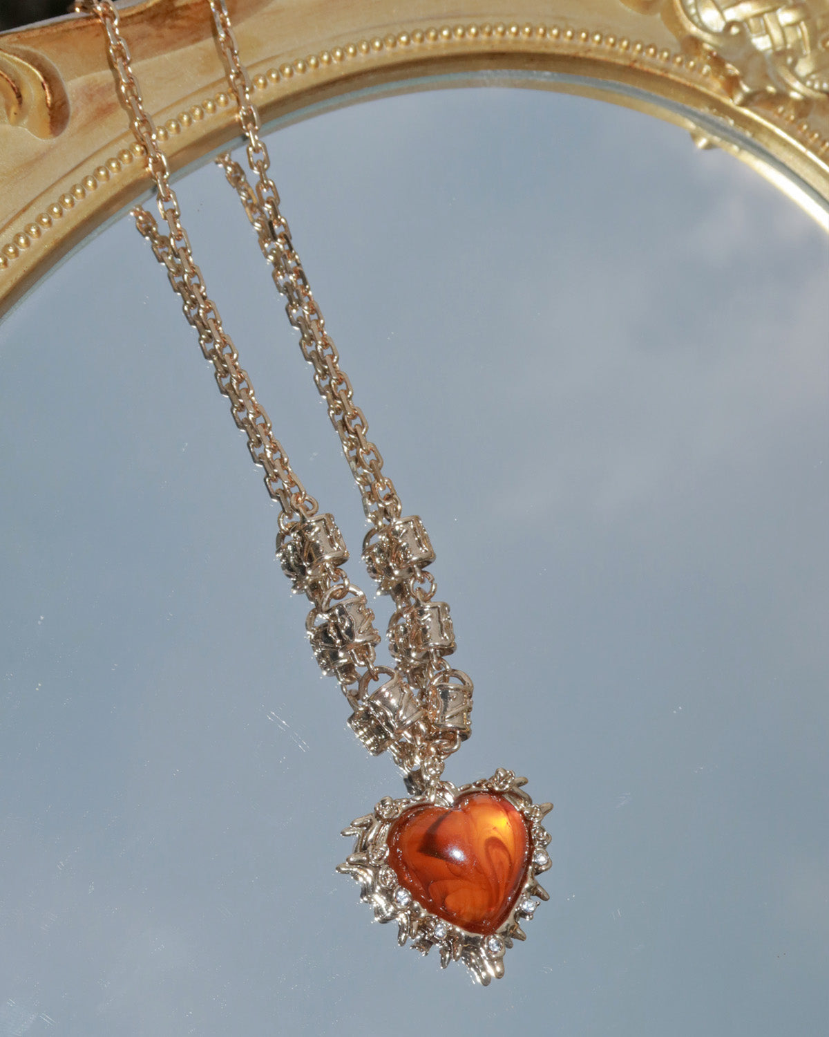 Dahlia Vintage Gothic Heart Crystal Thorn Golden Pendant Necklace