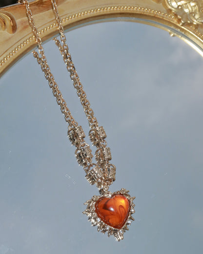 Dahlia Vintage Gothic Heart Crystal Thorn Golden Pendant Necklace