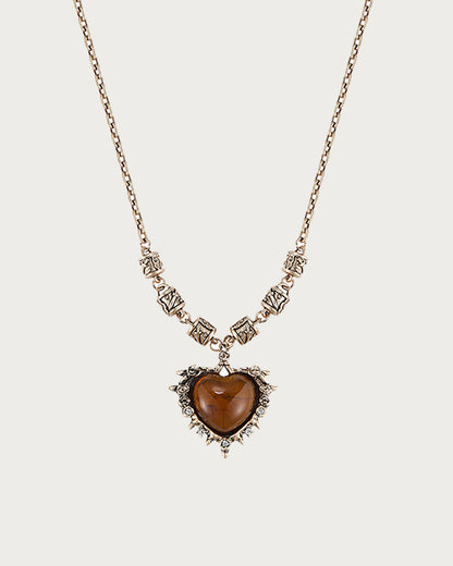 Dahlia Vintage Gothic Heart Crystal Thorn Golden Pendant Necklace