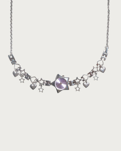 Nova Vintage Purple Star Clock Silver Chocker