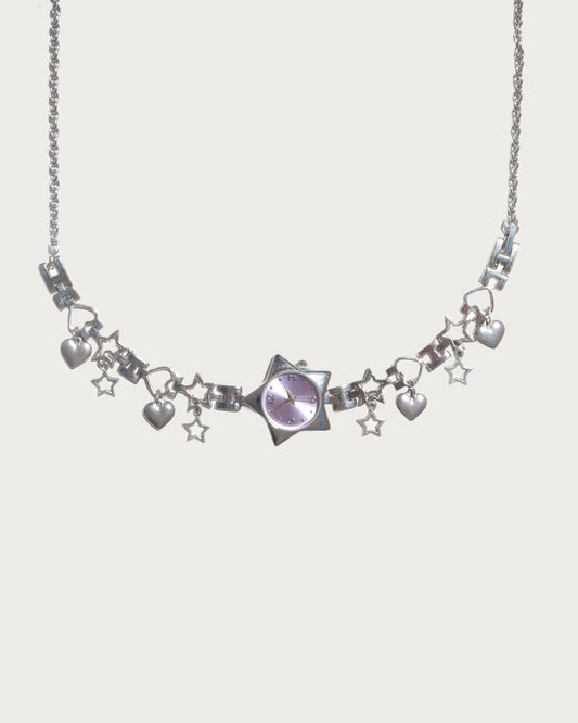 Nova Vintage Purple Star Clock Silver Chocker