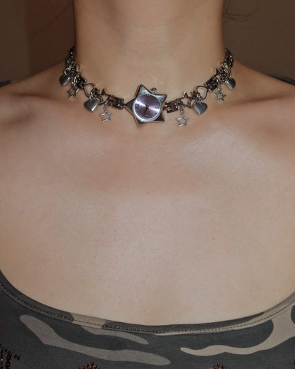 Nova Vintage Purple Star Clock Silver Chocker