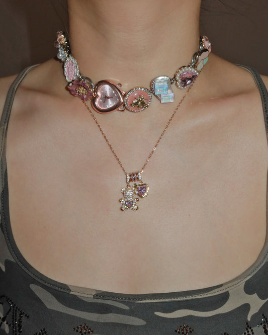 Pippa Bearheart Pink Heart Golden Necklace