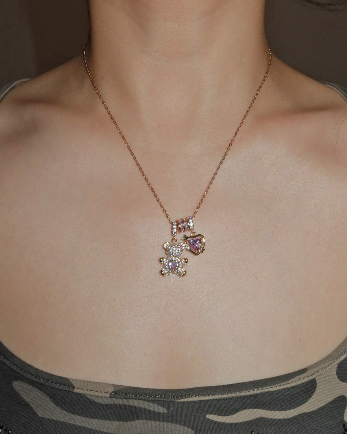 Pippa Bearheart Pink Heart Golden Necklace