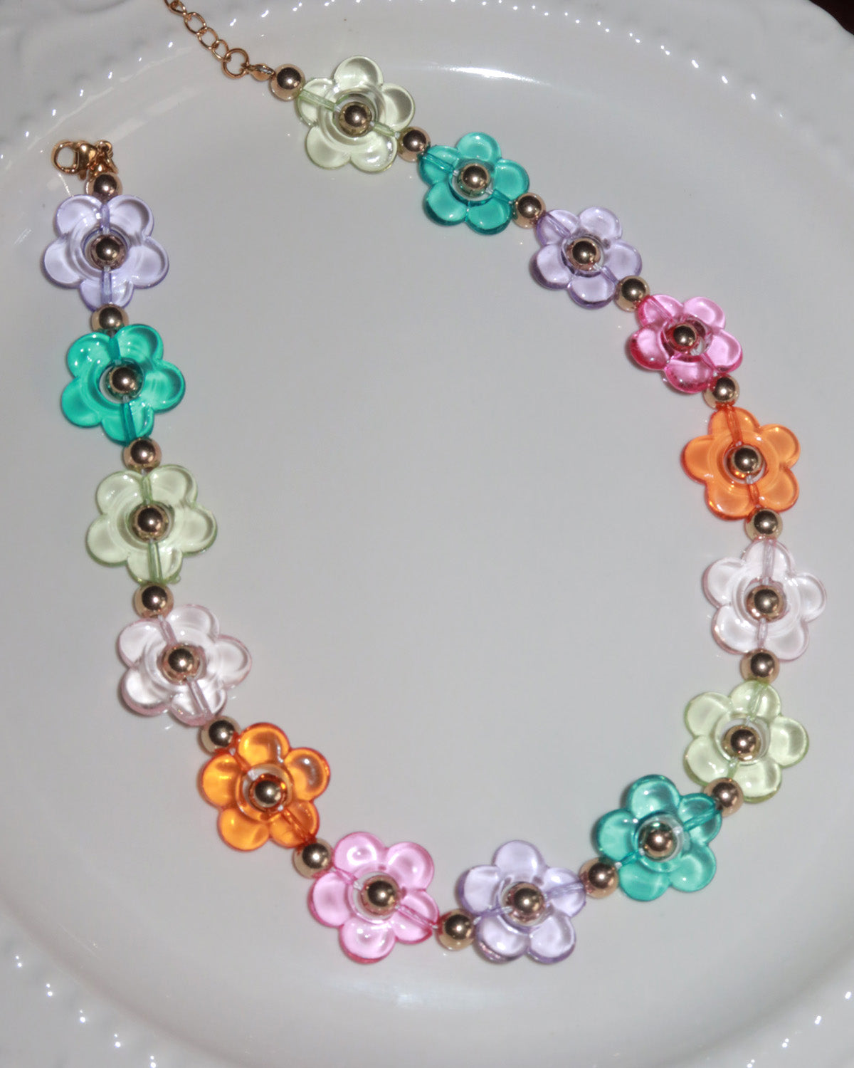 Marigold Rainbow Beaded Flower Golden Chocker