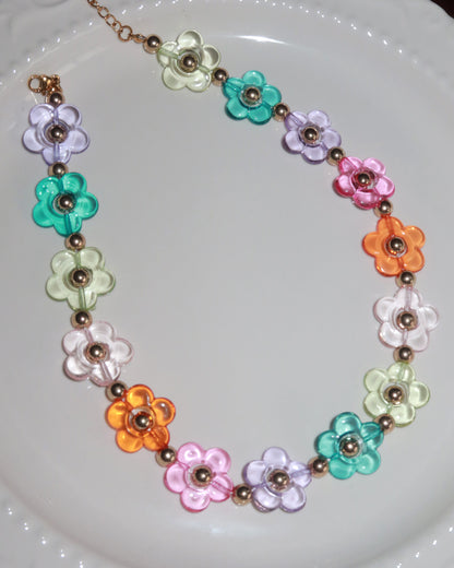 Marigold Rainbow Beaded Flower Golden Chocker