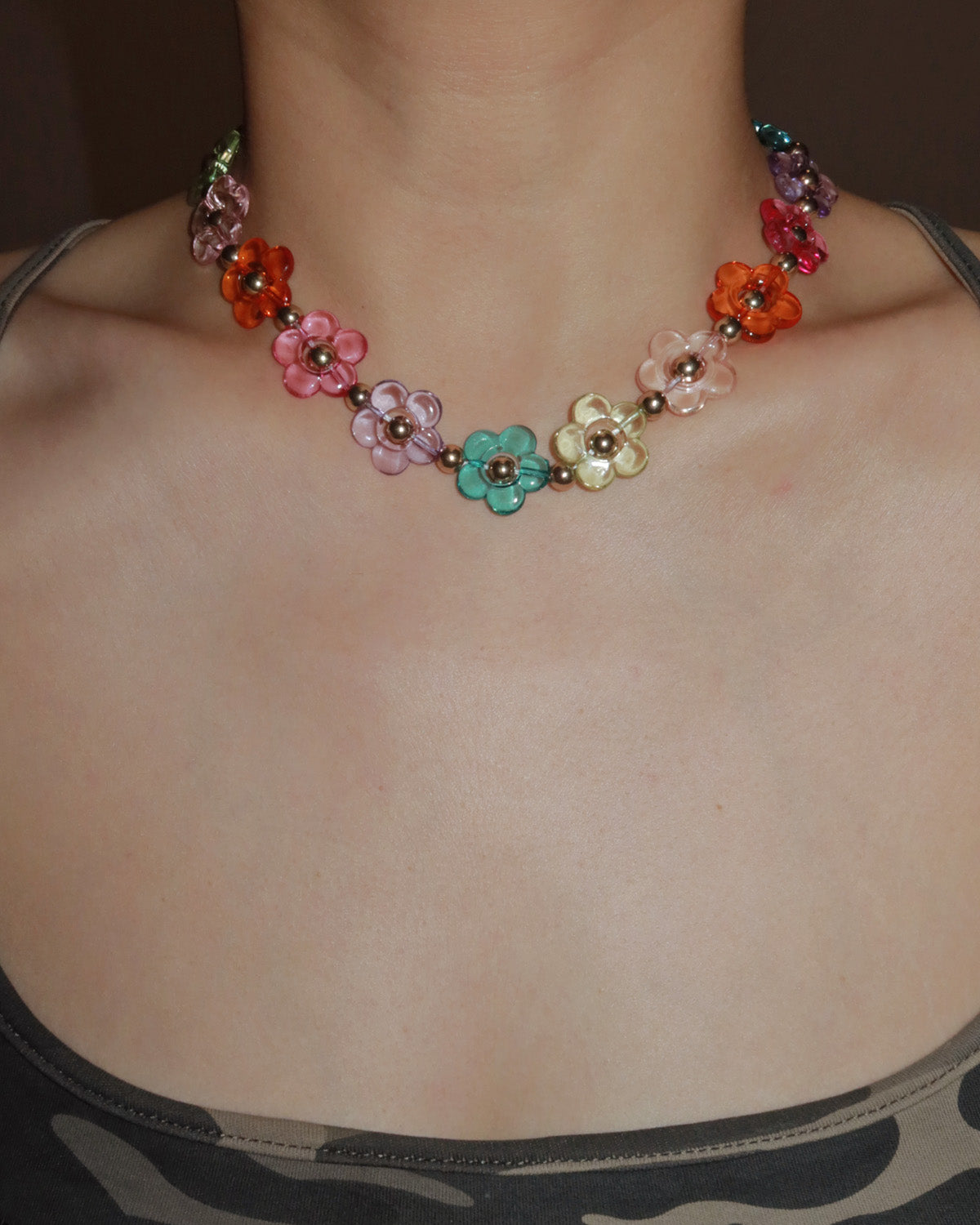 Marigold Rainbow Beaded Flower Golden Chocker