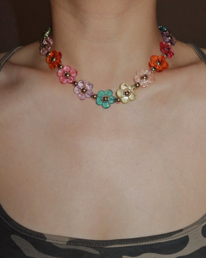 Marigold Rainbow Beaded Flower Golden Chocker