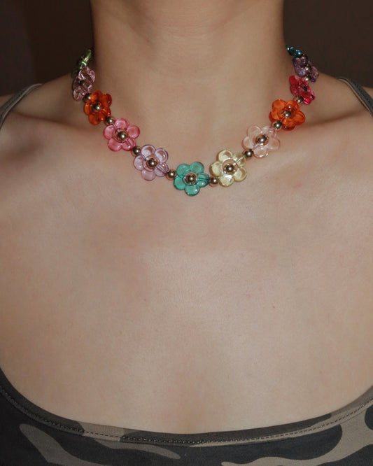 Marigold Rainbow Beaded Flower Golden Chocker