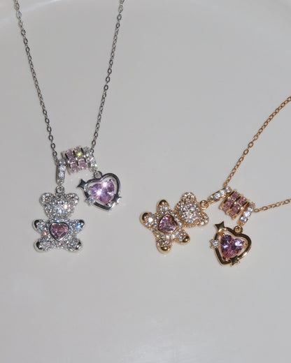 Pippa Bearheart Pink Heart Golden Necklace