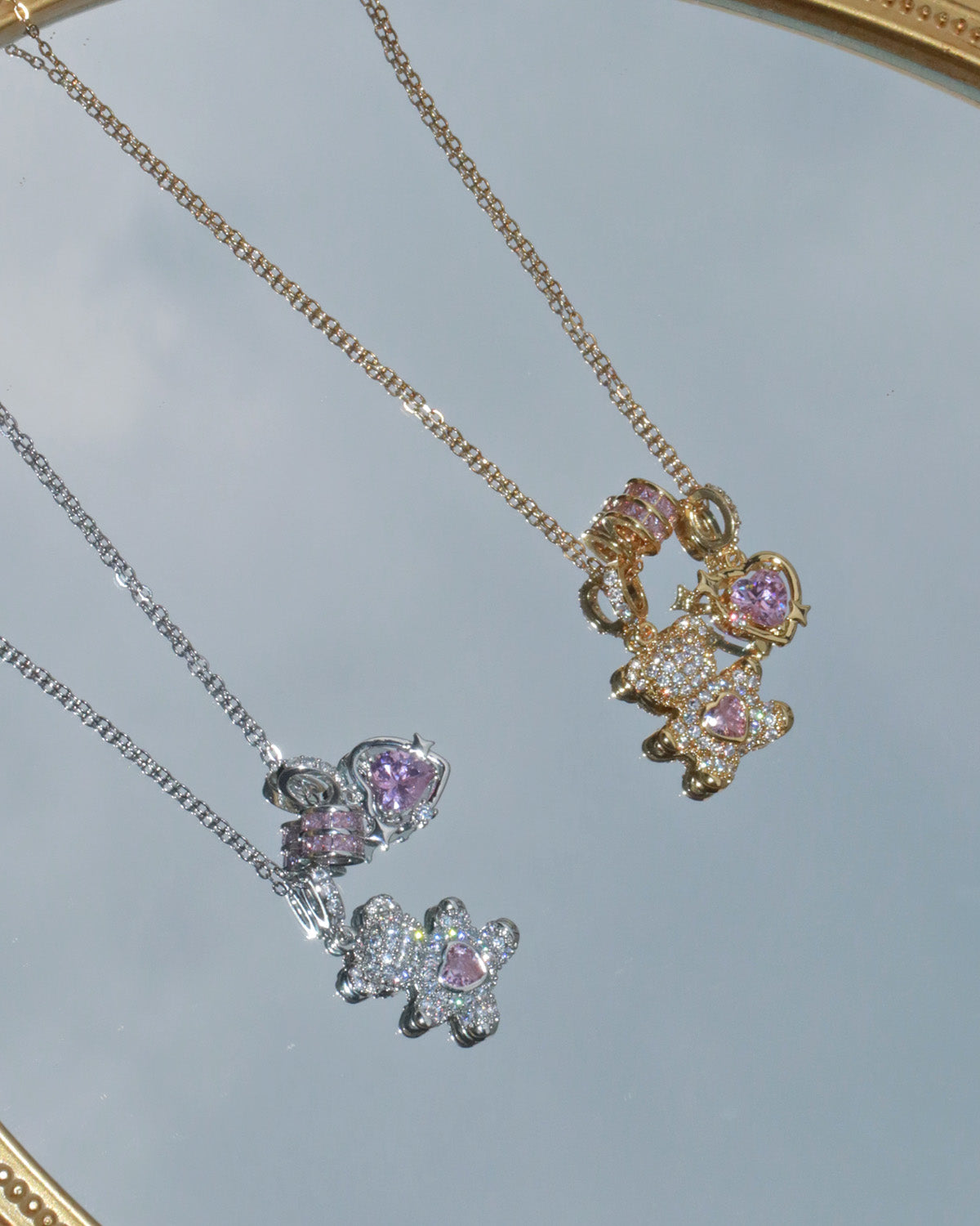 Pippa Bearheart Pink Heart Golden Necklace