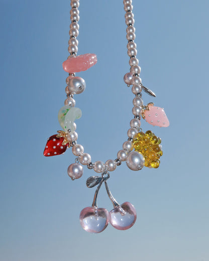 Berry Kisses Cherry Strawberry Pearl Silver Necklace & Bracelet