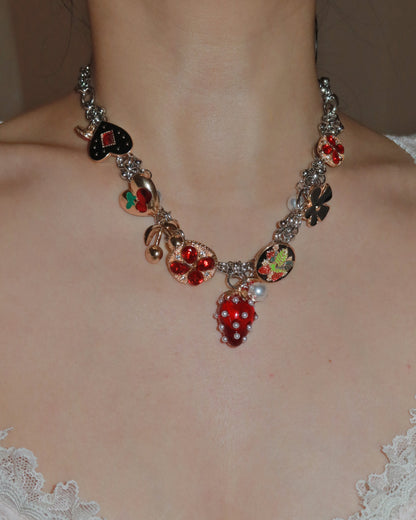 Fraise Strawberry Chunky Silver Chain Chocker Necklace