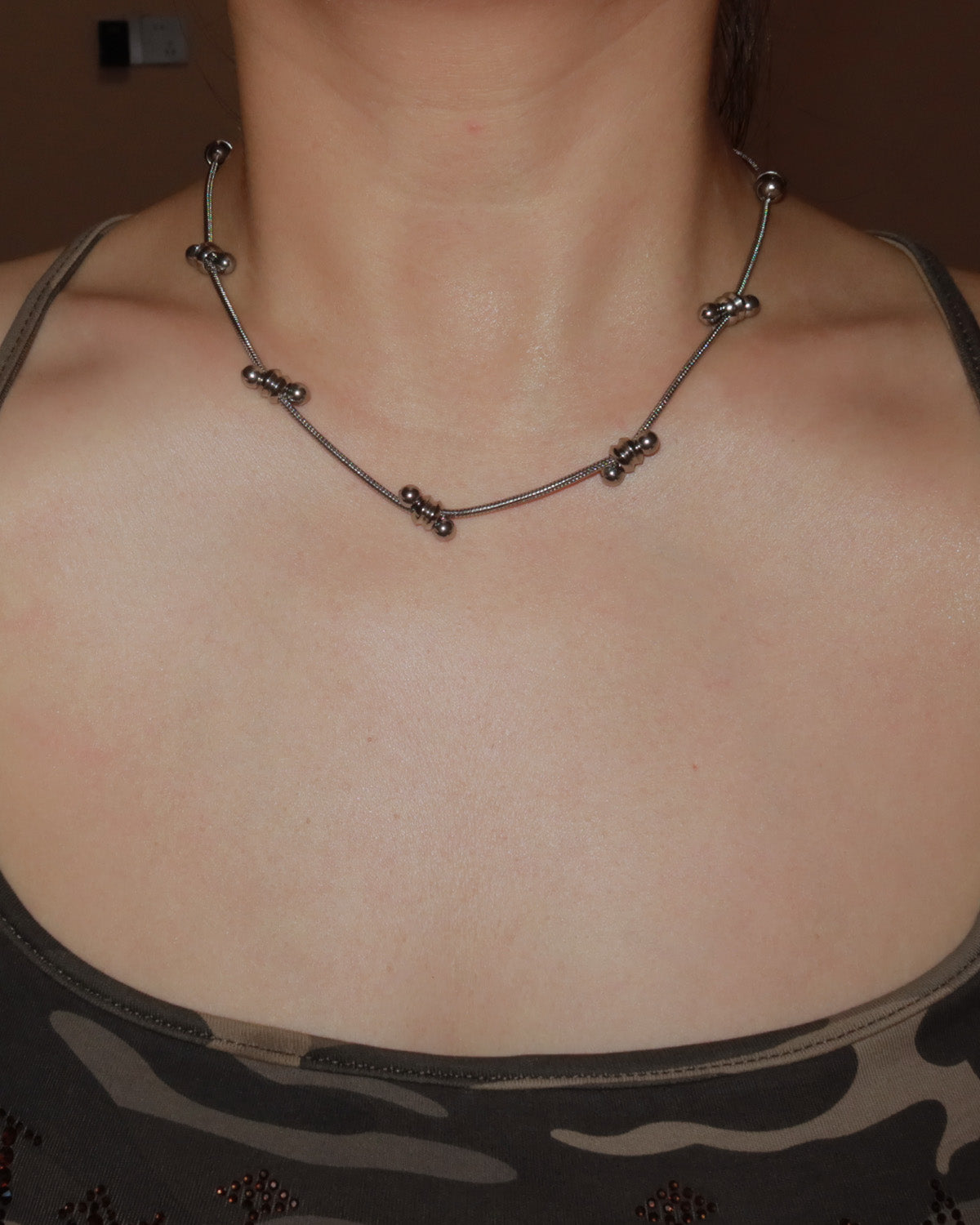 Serein Silver Beaded Ring Snake Chain Necklace