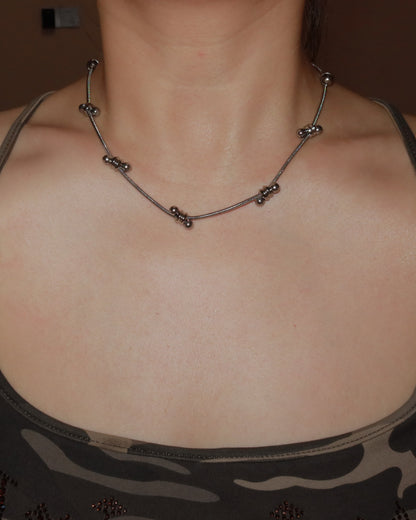 Serein Silver Beaded Ring Snake Chain Necklace
