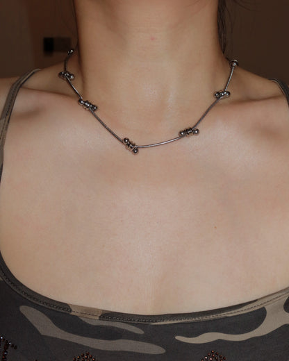 Serein Silver Beaded Ring Snake Chain Necklace
