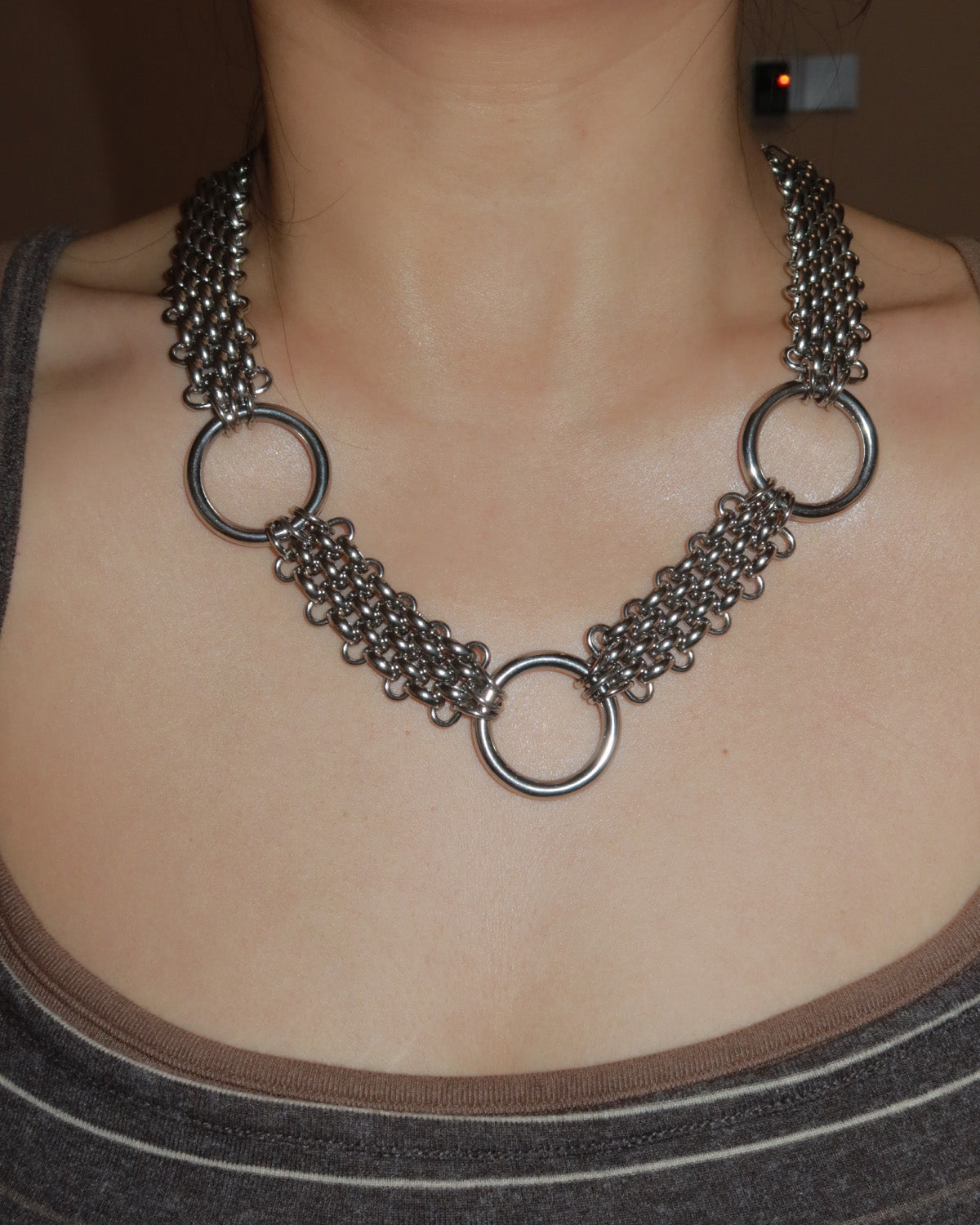 Vexley Gothic Industrial Chainmail O-Ring Silver Choker Necklace