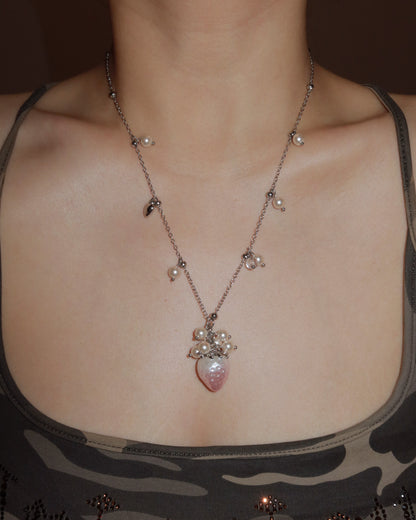 Pippiberry Whimsical Strawberry Pearl Silver Necklace