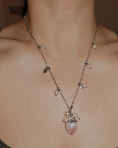 Pippiberry Whimsical Strawberry Pearl Silver Necklace
