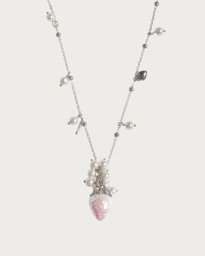 Pippiberry Whimsical Strawberry Pearl Silver Necklace