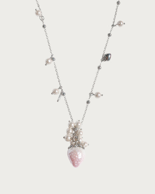 Pippiberry Whimsical Strawberry Pearl Silver Necklace