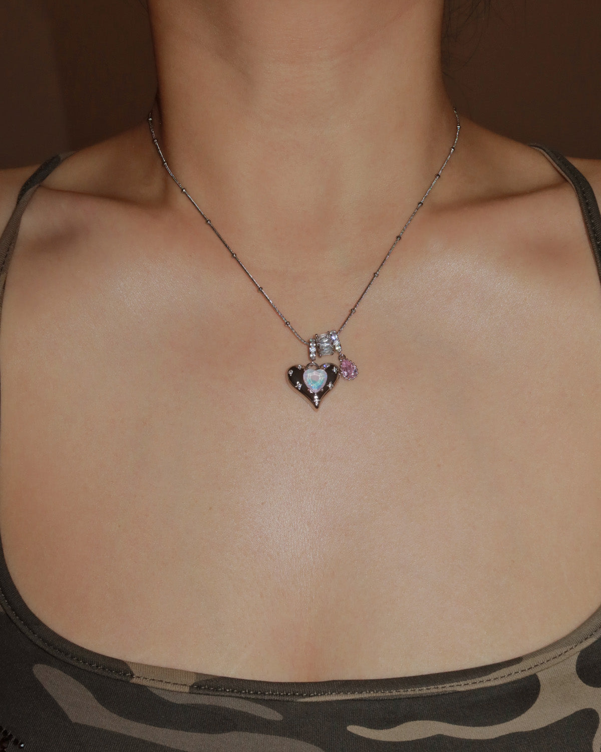 Seraphina Iridescent Heart Silver Pendant Necklace