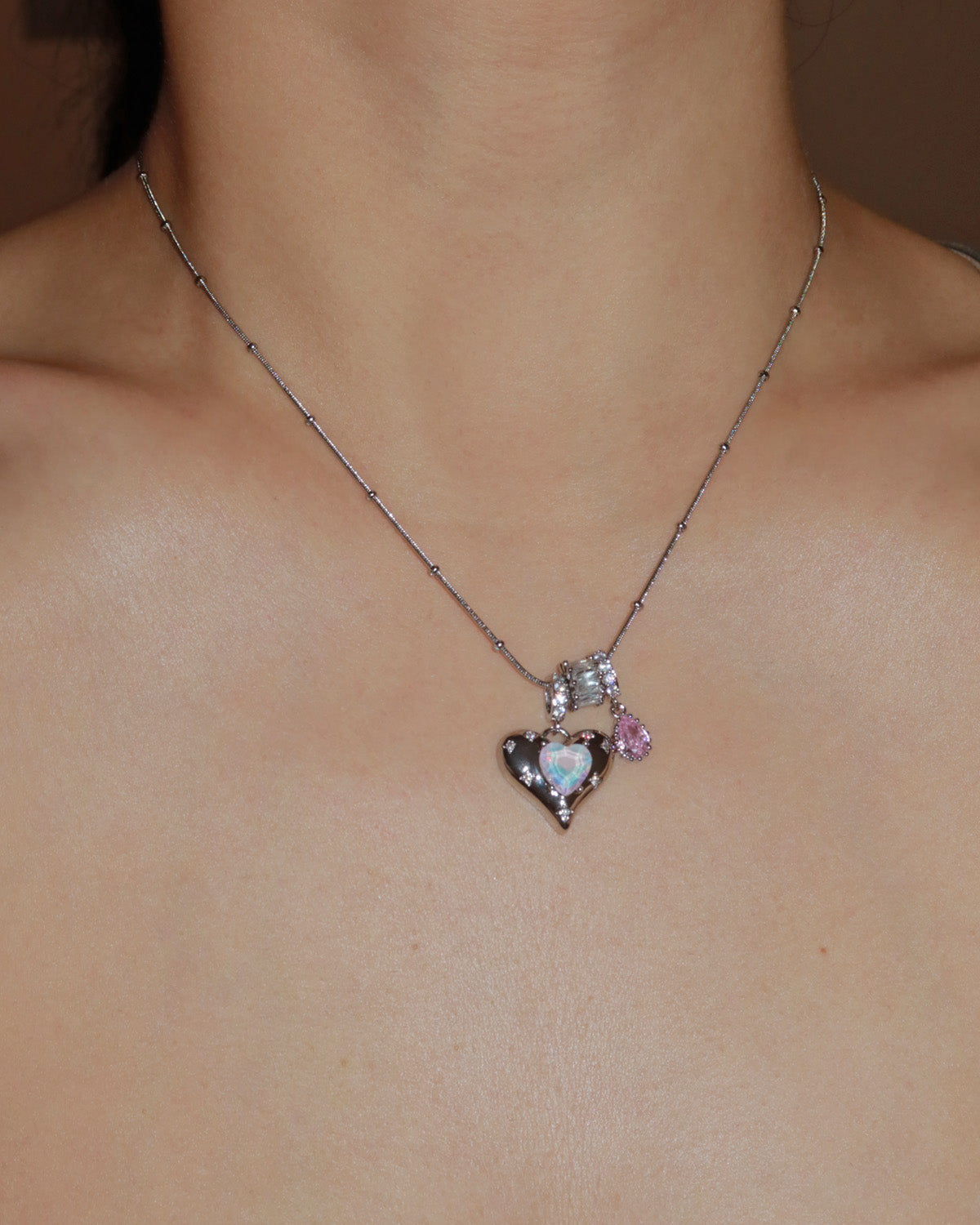 Seraphina Iridescent Heart Silver Pendant Necklace
