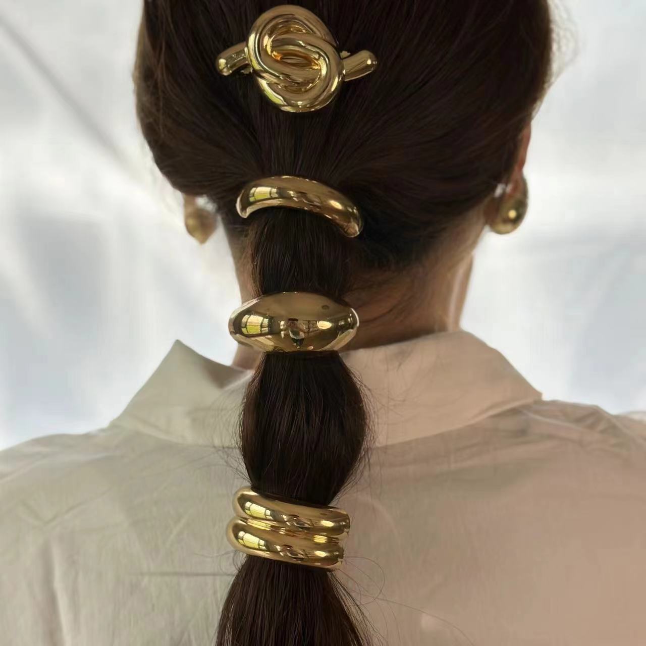 Geometric Elastic Golden Hair Ties