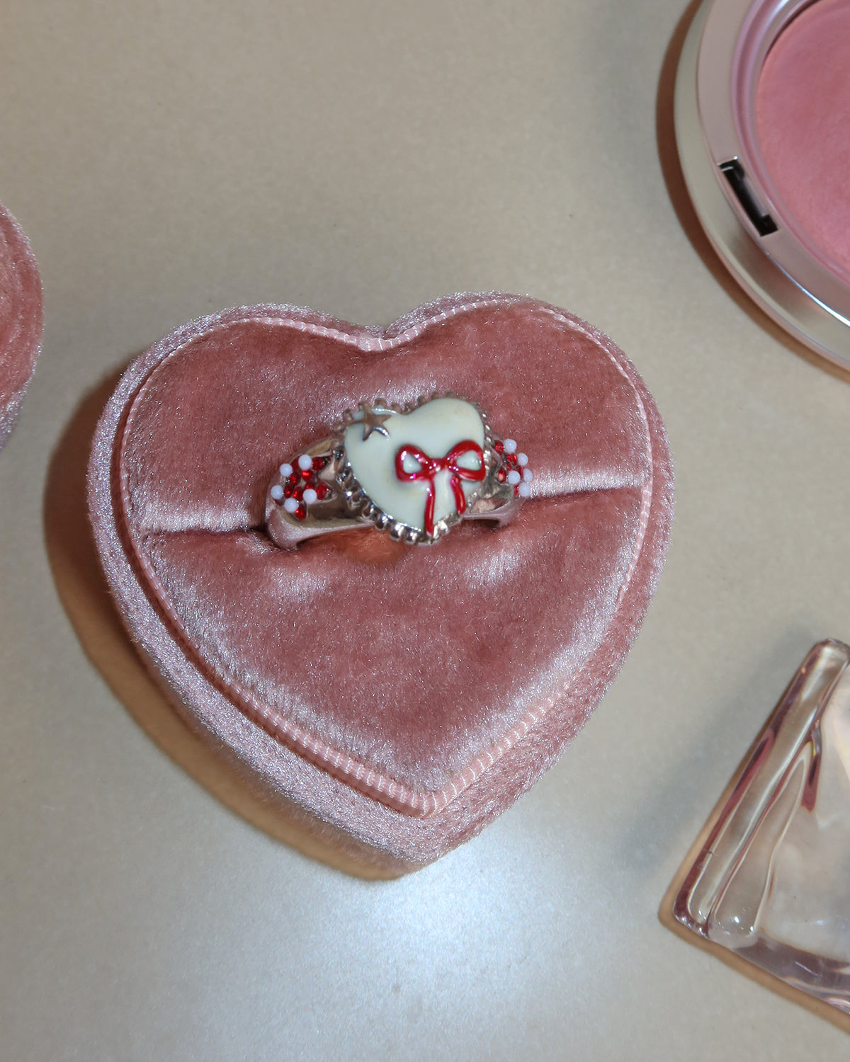 Jill Sweet Heart Star Red Bow Silver Ring