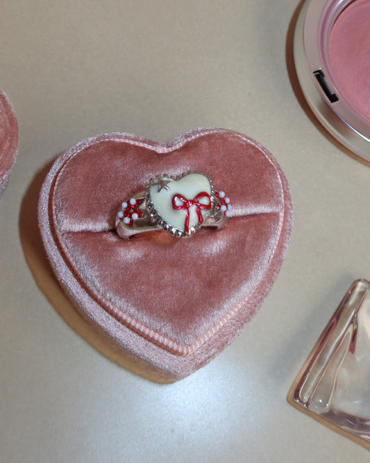Jill Sweet Heart Star Red Bow Silver Ring