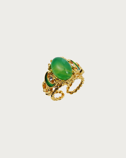Anillo hueco dorado verde esmeralda