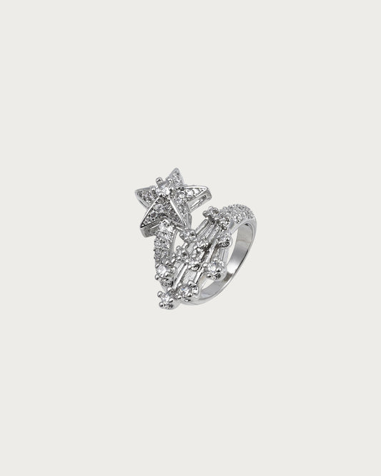 Anillo de plata con meteorito brillante
