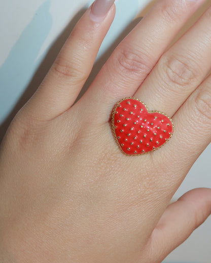 Cheryl Red Enamel Heart Golden Ring