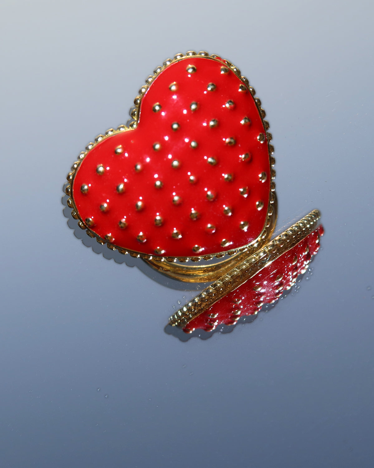 Cheryl Red Enamel Heart Golden Ring