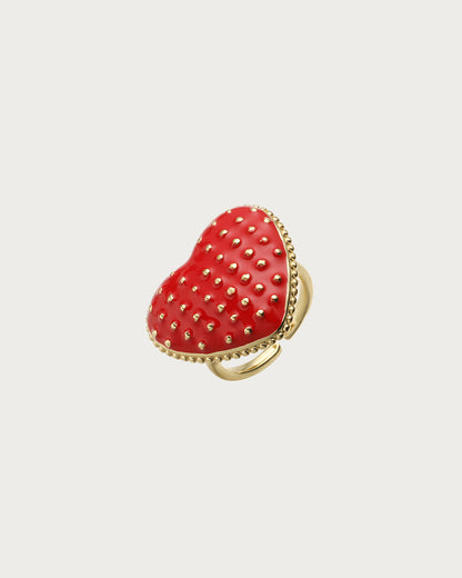 Cheryl Red Enamel Heart Golden Ring
