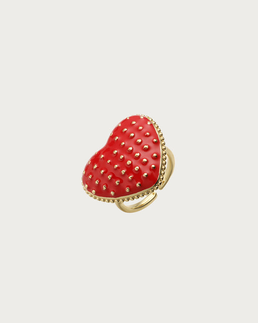 Red Enamel Heart Golden Ring