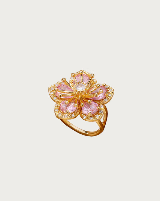 (Free On Order $109+)Denise Pink Flower Golden Ring