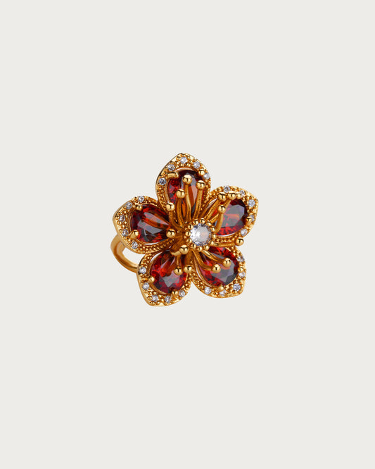 Denise Rose Red Flower Golden Ring