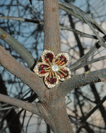 Denise Rose Red Flower Golden Ring