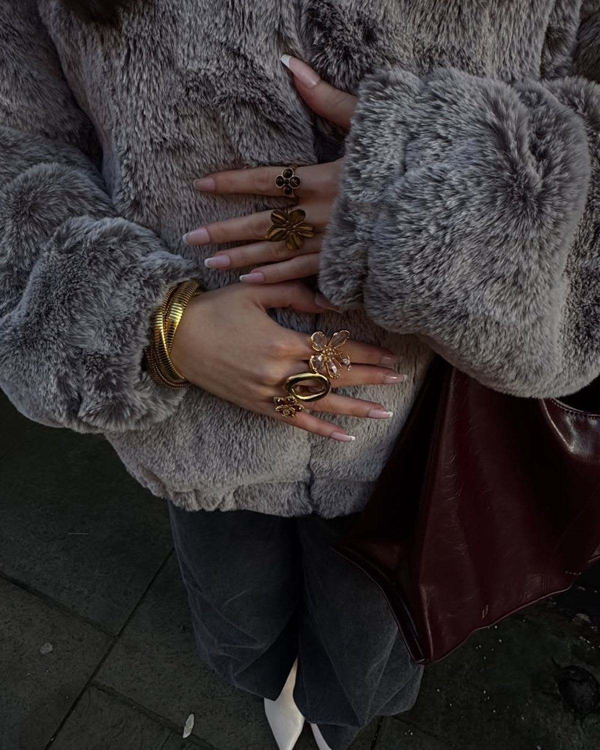 Denise Rose Red Flower Golden Ring