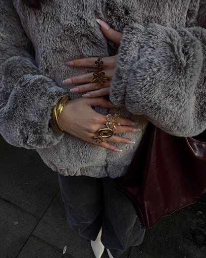 Denise Rose Red Flower Golden Ring