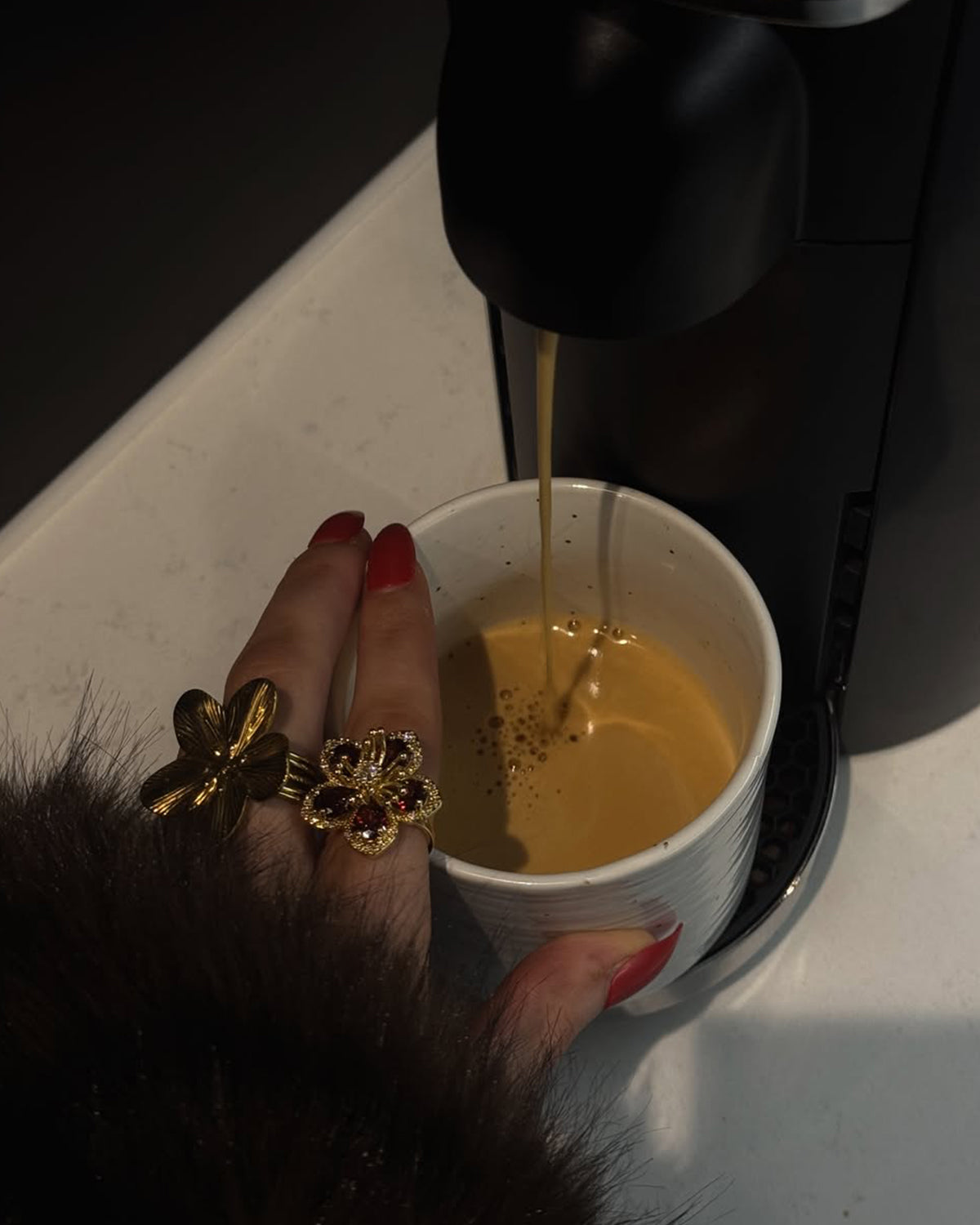 Denise Rose Red Flower Golden Ring