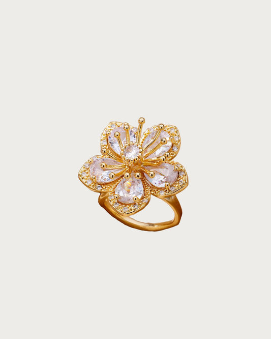 Denise White Flower Golden Ring