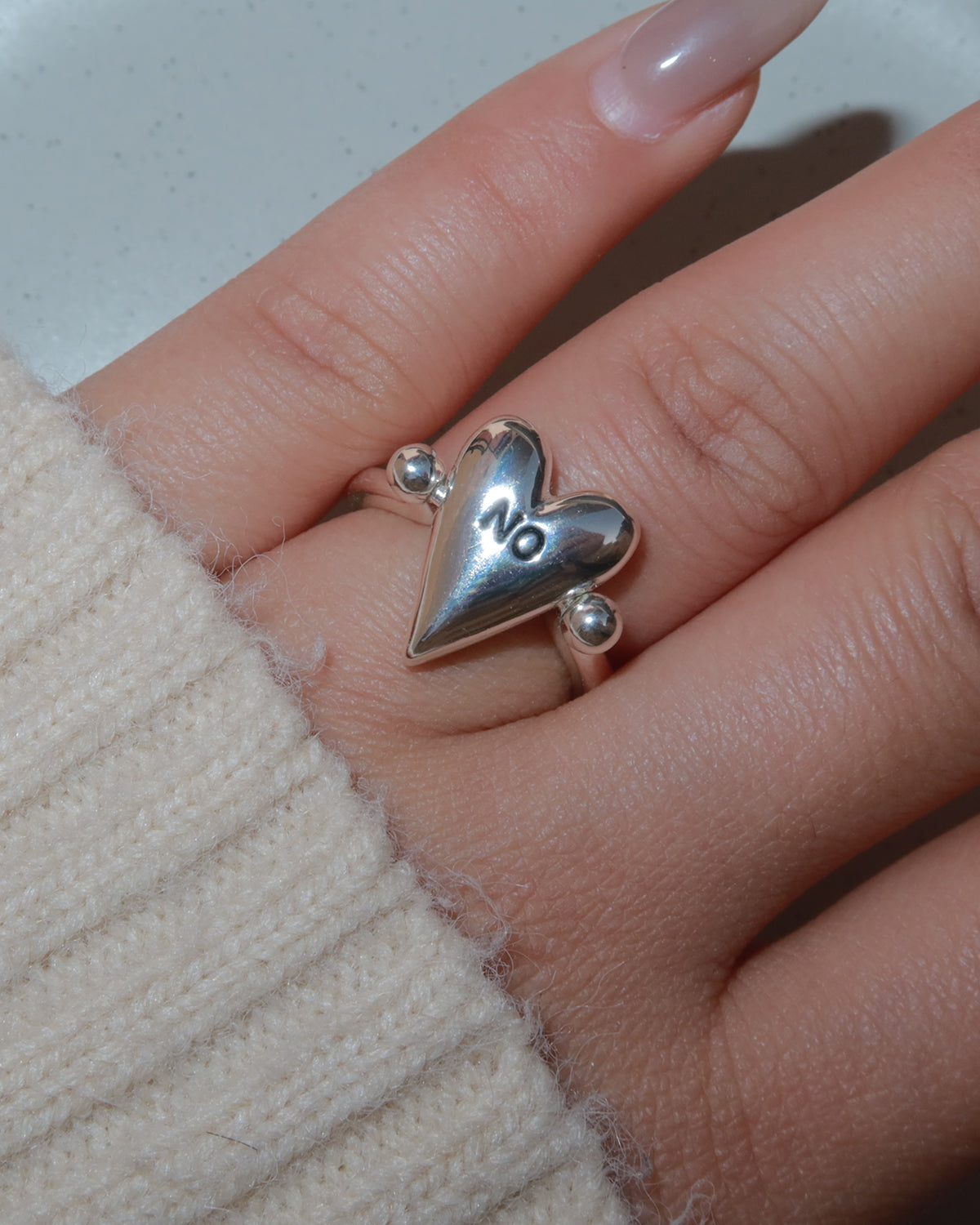 Arlene Yes or no Polished Heart Letter Silver Ring