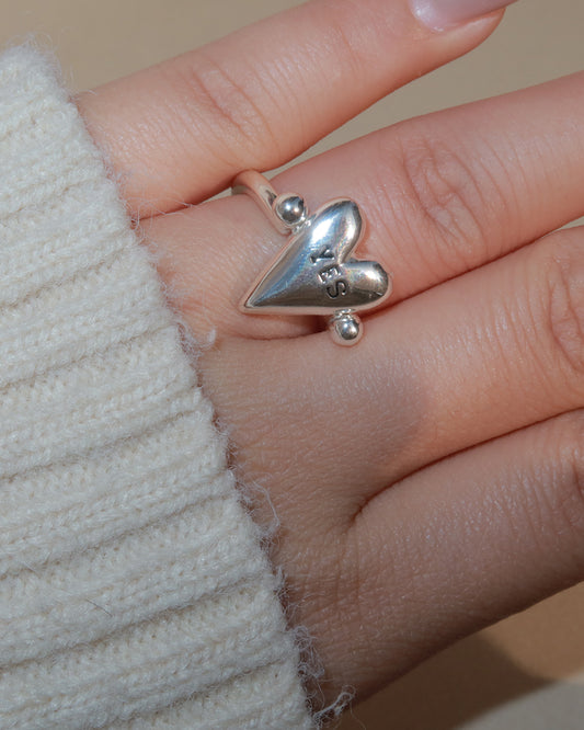 Arlene Yes or no Polished Heart Letter Silver Ring