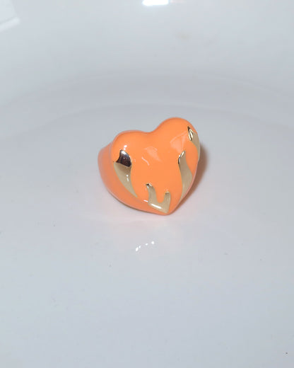 Pamela Enamel Heart Flame Pumpkin Orange Ring