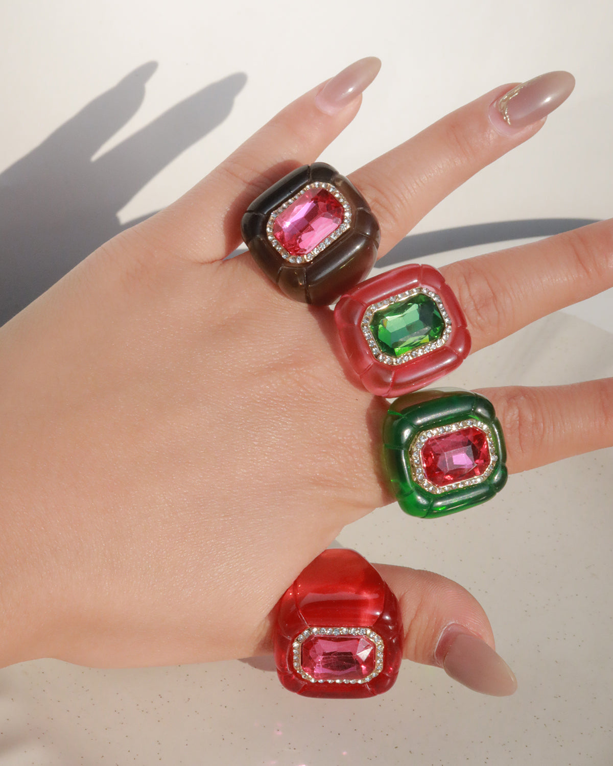 Maxine Colorful Geometric Resin Ring in Red