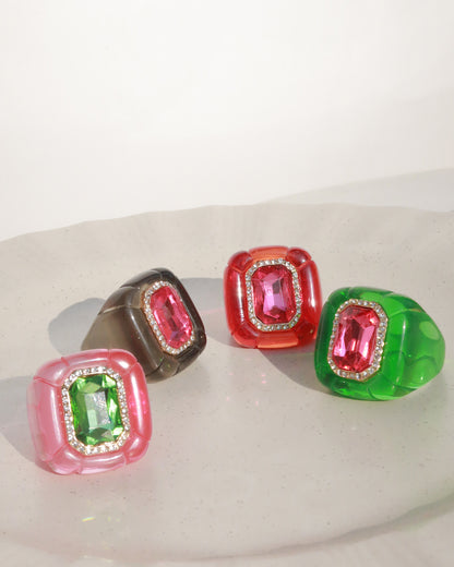 Maxine Colorful Geometric Resin Ring in Red