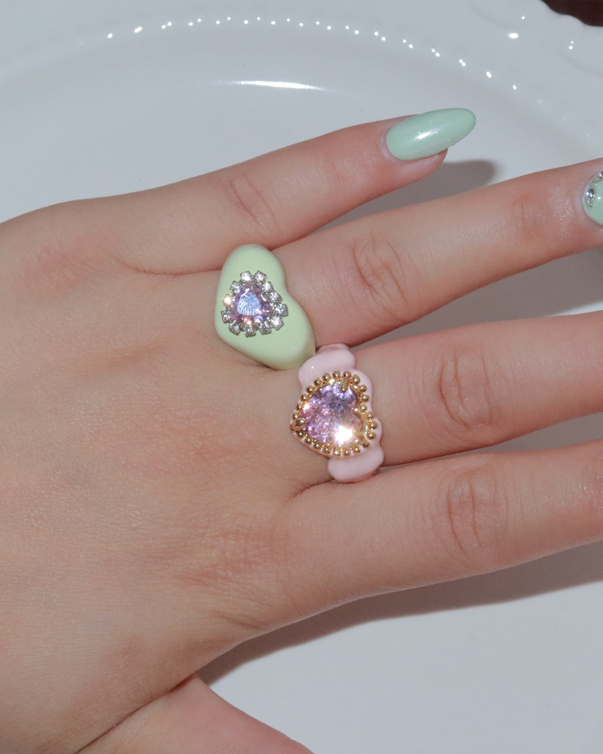 Bonbon Pink Crystal Heart Ring