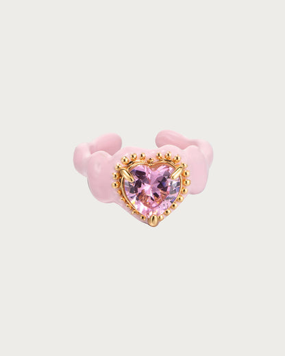 Bonbon Pink Crystal Heart Ring